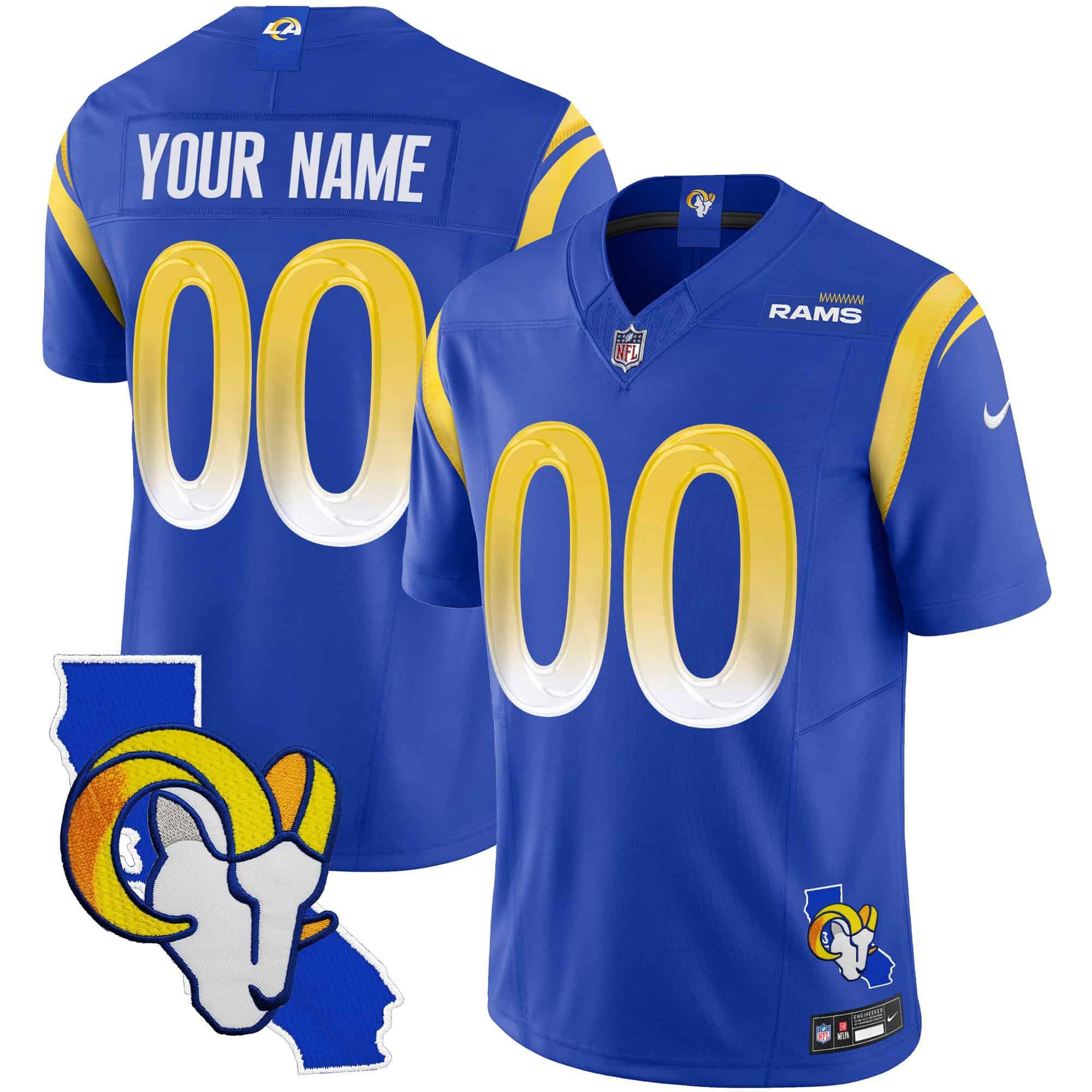 Men Los Angeles Rams Blue 2024 Nike Patch Vapor Limited Custom NFL Jersey style 1